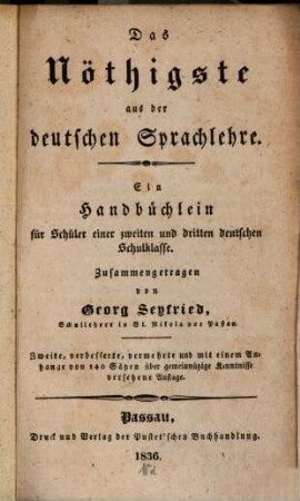 Das Nöthigste aus der deutschen Sprachlehre