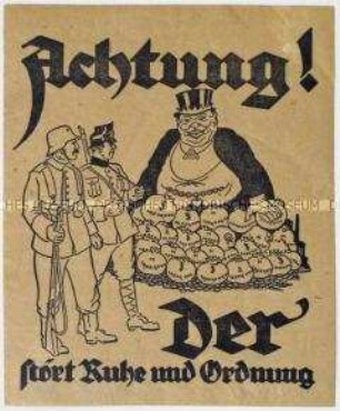 Klebezettel der KPD mit einer Karikatur auf das Großkapital