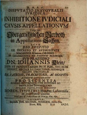 Disp. inaug. ... de inhibitione iudiciali in causis appellationum
