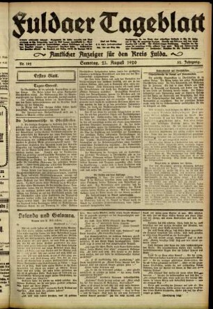 Erste Ausgabe vom Samstag, den 21. August 1920.