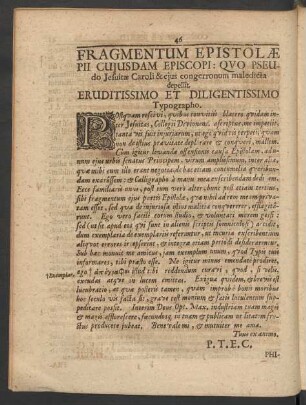 Fragmentum Epistolae Pii Cuiusdam Episcopi: Quo Pseudo Jesuitae Caroli & eius congerronum maledicta depellit.