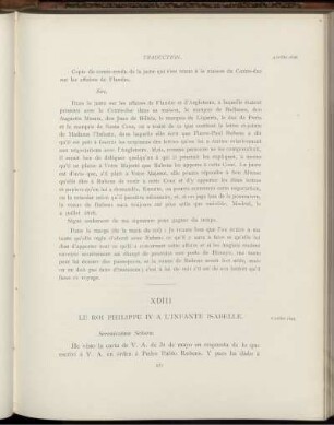 XDIII. Le roi Philippe IV à l'Infante Isabelle. Madrid, 6 juillet 1628