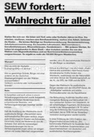 Flugblatt der SEW zur Wahl des Berliner Abgeordnetenhauses 1989