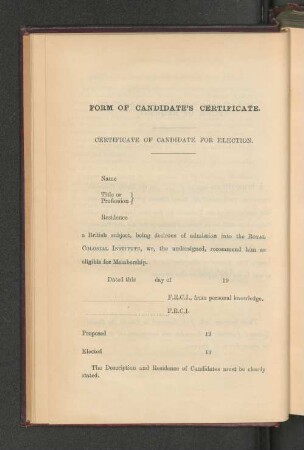 Form of Candidate´s Certificate.