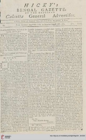 30: Hicky's Bengal gazette, or The original Calcutta general advertiser