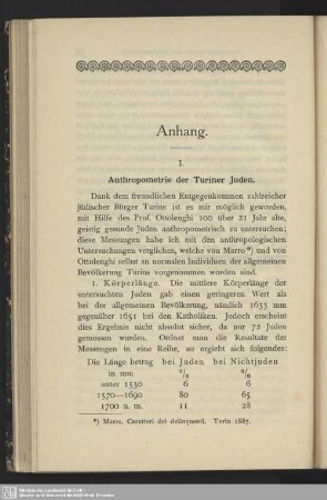I. Anthropometrie der Turiner Juden