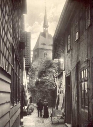 Bruchmauerstraße, Blick auf die Katholische Kirche. Detmold. Bruchmauerstr. Papierabzug