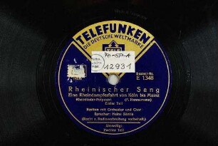 Rheinischer Sang : eine Rheindampferfahrt von Köln bis Mainz; Rheinlieder-Potpourri; erster Teil / (F. Hannemann)