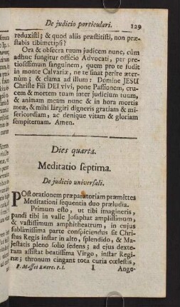 129-149, Dies quarta. Meditatio septima. De judicio universali