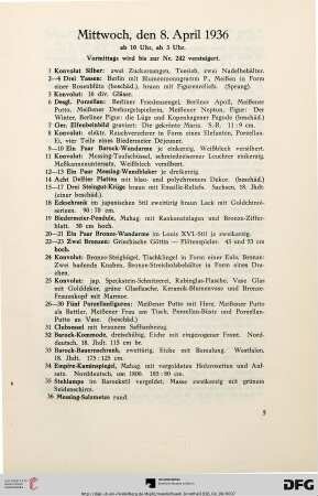 Mittwoch, den 8. April 1936. Ab 10 Uhr, ab 3 Uhr (Nr. 1-535)