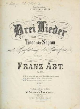 Drei Lieder für Tenor oder Sopran mit Begleitung des Pianoforte : op. 603, 2. Nur einmal noch!