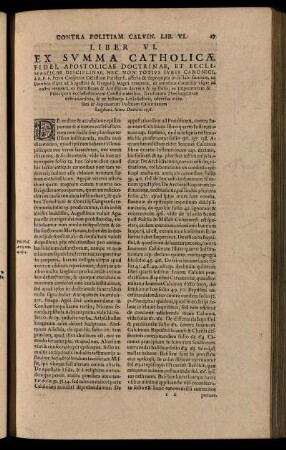 Liber VI. / Ex Summa Catholicae Fidel, Apostolicae Doctrinae, Et Ecclestasticae ...