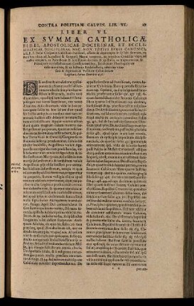 Liber VI. / Ex Summa Catholicae Fidel, Apostolicae Doctrinae, Et Ecclestasticae ...