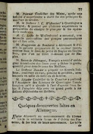 Quelques decouvertes faites en Allemagne.