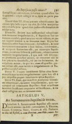 Articulus V. An Sacramentum Baptismi sit unum.