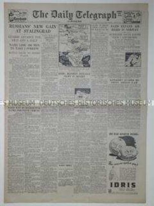 Britische Tageszeitung "Daily Telegraph" mit einem Bericht über russische Kampferfolge in Stalingrad