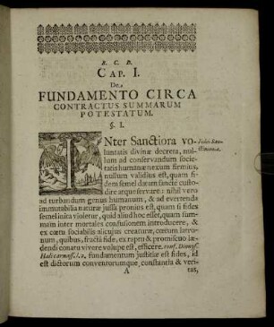 Cap. I. De Fundamento Circa Contractus Summarum Potestatum.