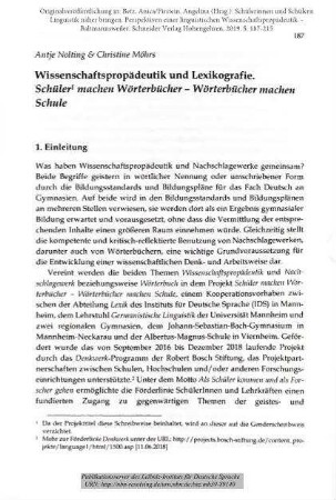 Wissenschaftspropädeutik und Lexikografie. Schüler machen Wörterbücher – Wörterbücher machen Schule
