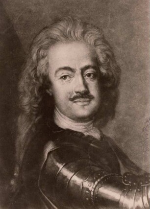 Leopold I., Fürst von Anhalt-Dessau : Pesne, Antoine (1683-1757): Bildnis Leopold I., Fürst von Anhalt-Dessau. Ausschnitt. Berlin: Ehem. Hohenzollernmuseum