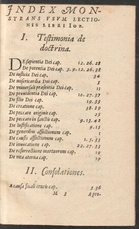 Index Monstrans Usum Lectionis Libri Iob.