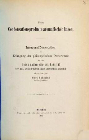 Ueber Condensationsproducte aromatischer Basen : Inaug. Diss.