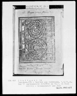Psalter aus Waldkirch bei Freiburg — Initiale B (eatus) mit vier Phantasietierchen, Folio 11recto
