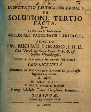 Disputatio juridica inauguralis de solutione tertio facta