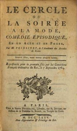 Le cercle ou la soirée à la mode : comédie épisodique en un acte et en prose