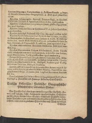Teutsche Historische/ Politische/ Geographische/ Philosophische/ und andere Bücher.