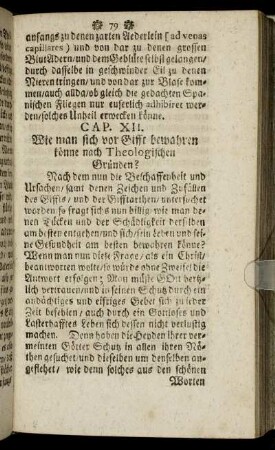 Cap. XII. Wie man sich vor Gifft bewahren könne nach Theologischen Gründen?