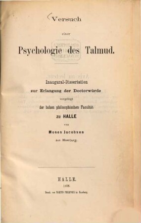 Versuch einer Psychologie des Talmud