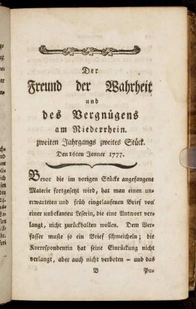 zweiten Jahrgangs zweites Stück. Den 16ten Jenner 1777.