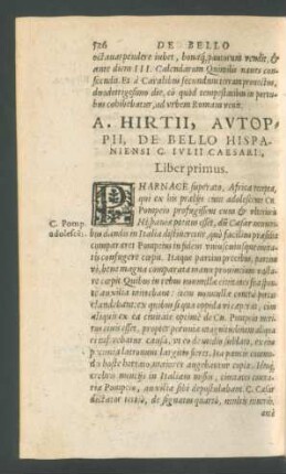 A. Hirtii, Aut Oppii, De Bello Hispaniensi C. Iulii Caesaris. Liber primus.