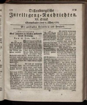 Sonnabends: den 25. Merz 1775.