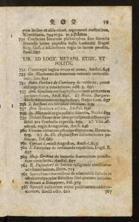 59-73, Lib. Ad Logic. Metaph. Ethic. Et Politic. In Octavo. In Qvarto. In Duodecimo Et Octavo. In Qvarto. In Folio. In Octavo. In Folio.