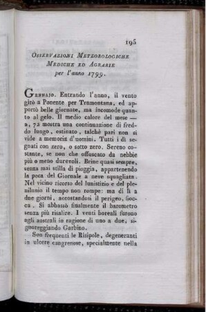 Osservazioni Meteorologiche Mediche ed Agrarie per l´anno 1799.