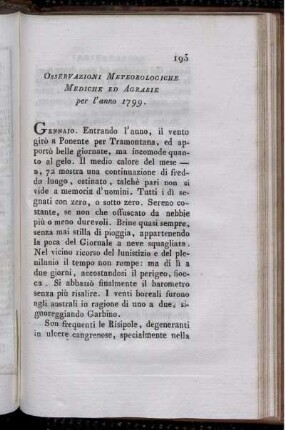 Osservazioni Meteorologiche Mediche ed Agrarie per l´anno 1799.
