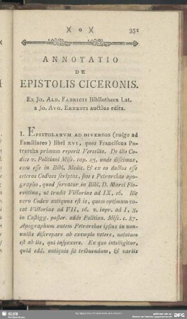 Annotatio De Epistoles Ciceronis