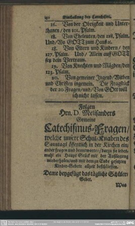 Folgen Herrn D. Melisanders Gemeine Catechismus-Fragen