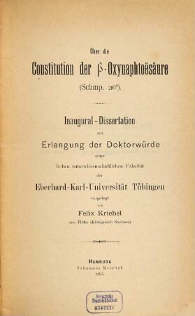Über die Constitution [Konstitution] der [Beta]-Oxynaphtoe̋säure 