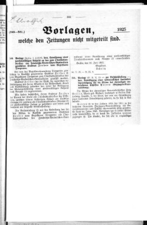 Anlage: (580-581.), Vorlagen, welche den Zeitungen nicht mitgeteilt sind, 3. September 1925
