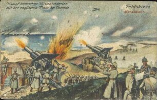 Kampf deutscher Küstenbatterien mit der englischen Flotte bei Ostende. Feldskizze.