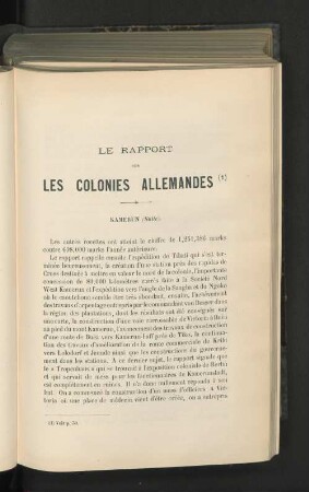 Le Rapport Sur Les Colonies Allemandes.