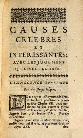 Causes Célèbres Et Interessantes Avec Les Jugemens qui les ont décidées, 21