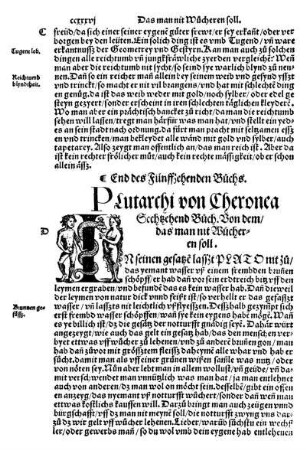 Plutarchi von Cheronea Sechtzehend Büch. Von dem/ das man nit Wůcheren soll.