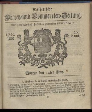 20. Stueck, Montag den 14ten May 1759