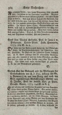 Versuch über den Gebrauch und die Wirkungen der Seidelbastrinde.
