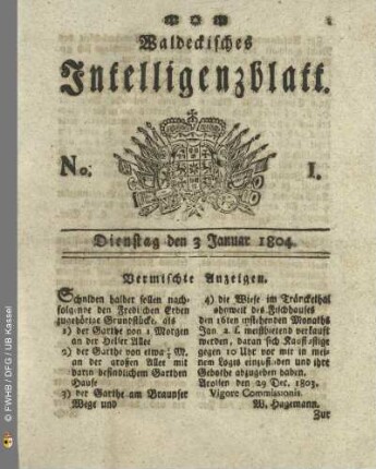 No. 1. Dienstag den 3 Januar 1804