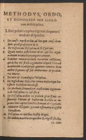 Methodus, Ordo, Et Dispositio Sex Librorum de Disciplina.