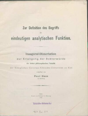 Zur Definition des Begriffs der eindeutigen analytischen Funktion